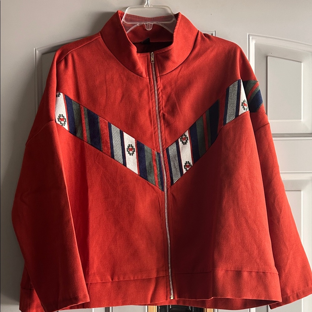 Emery Rose Burnt Orange Patterned Jacket, third quarter sleeves- size XL
